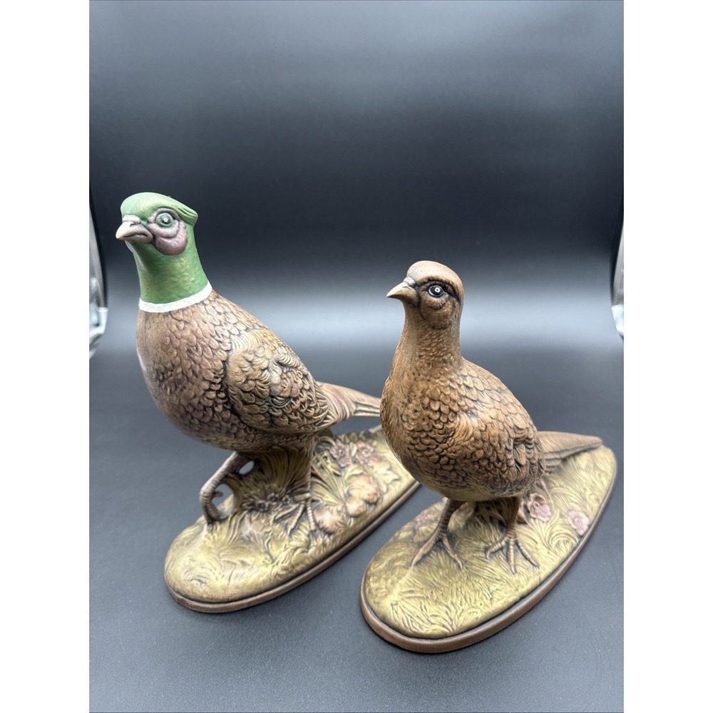 Set Of 2 Male/Female Vtg Holland Mold Ceramic Hand Painted Pheasants